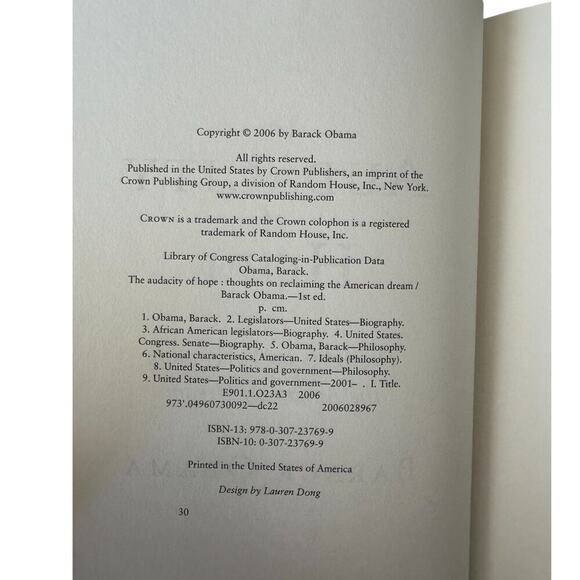 The Audacity of Hope by Barack Obama (Hardcover) – First Edition - Picture 5 of 5